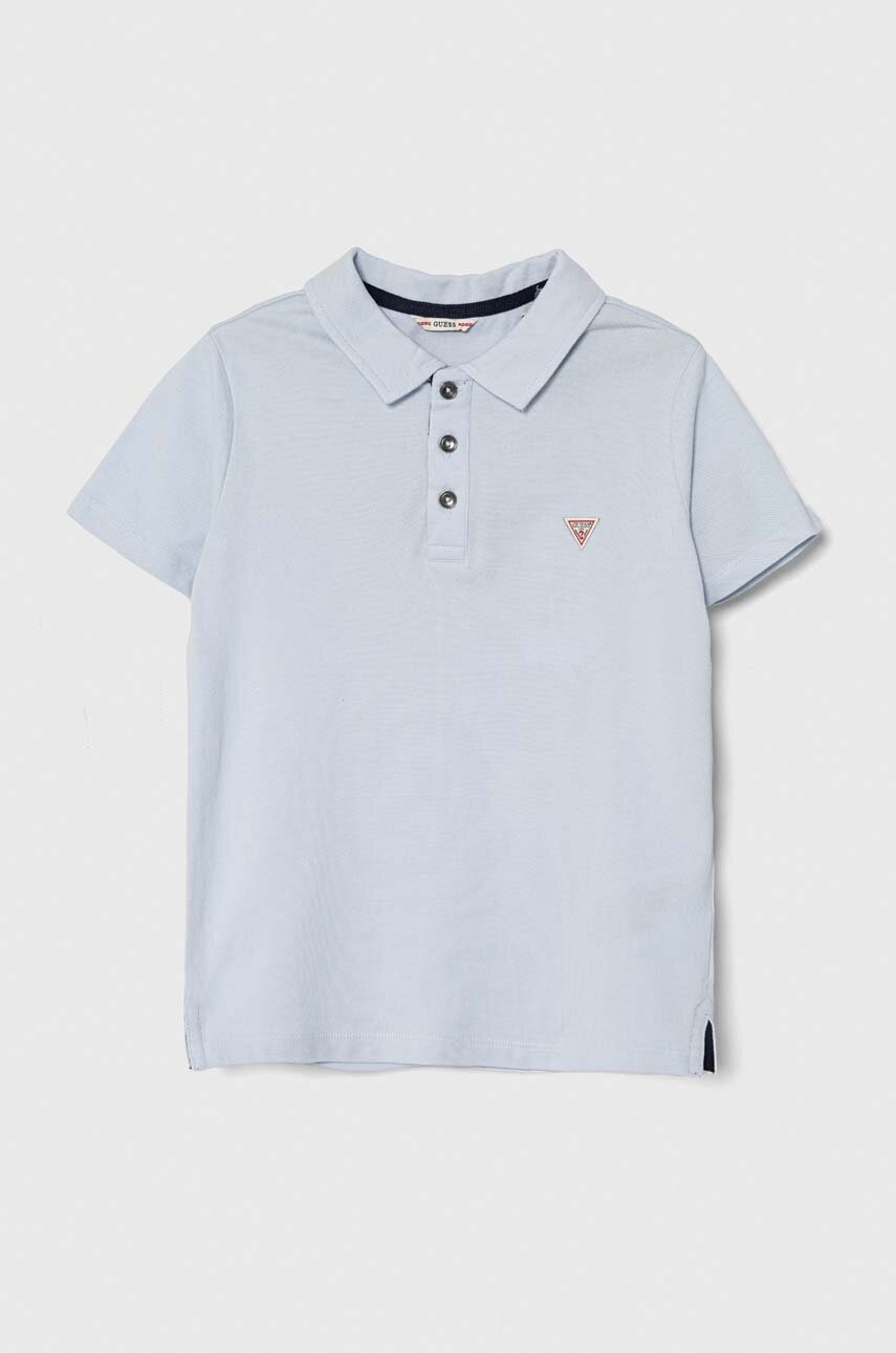 

Детска памучна тениска с яка Guess в синьо с изчистен дизайн, Син
