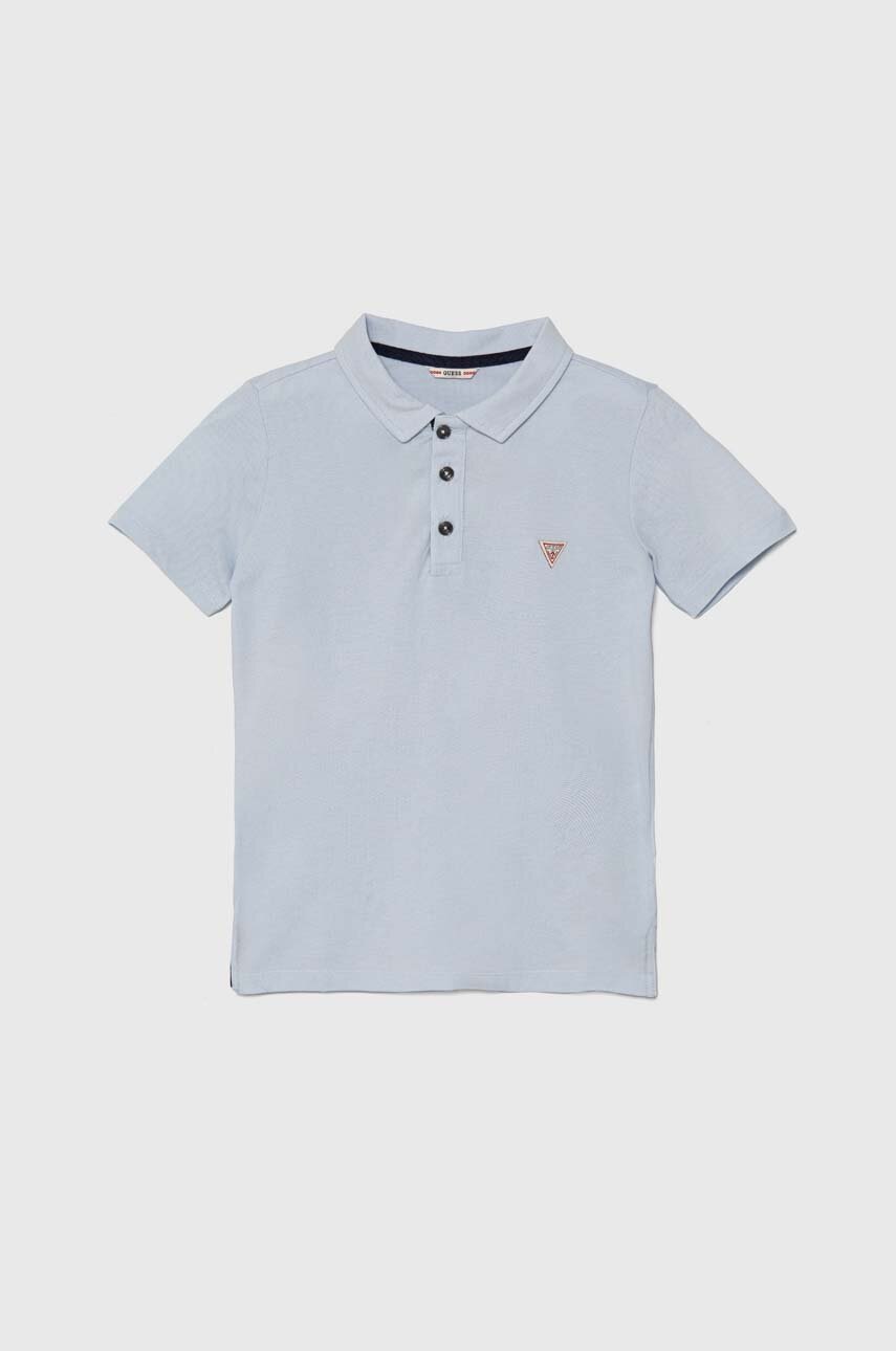 

Детска памучна тениска с яка Guess в синьо с изчистен дизайн, Син