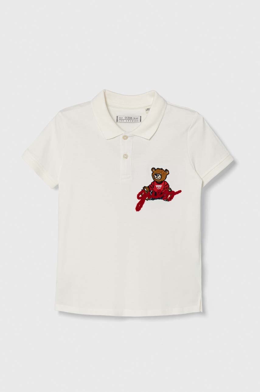 Дитяче бавовняне поло Guess колір білий з аплікацією Дитяче бавовняне поло Guess колір білий з аплікацією
