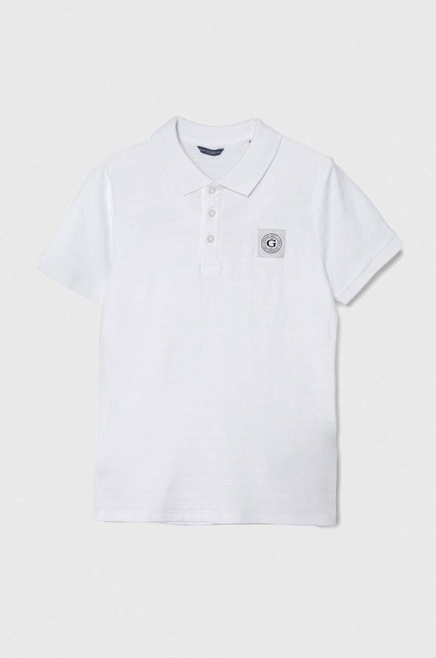 Дитяче бавовняне поло Guess колір білий однотонний Дитяче бавовняне поло Guess колір білий однотонний