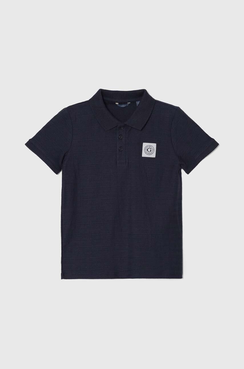 Дитяче бавовняне поло Guess колір синій однотонний Дитяче бавовняне поло Guess колір синій однотонний