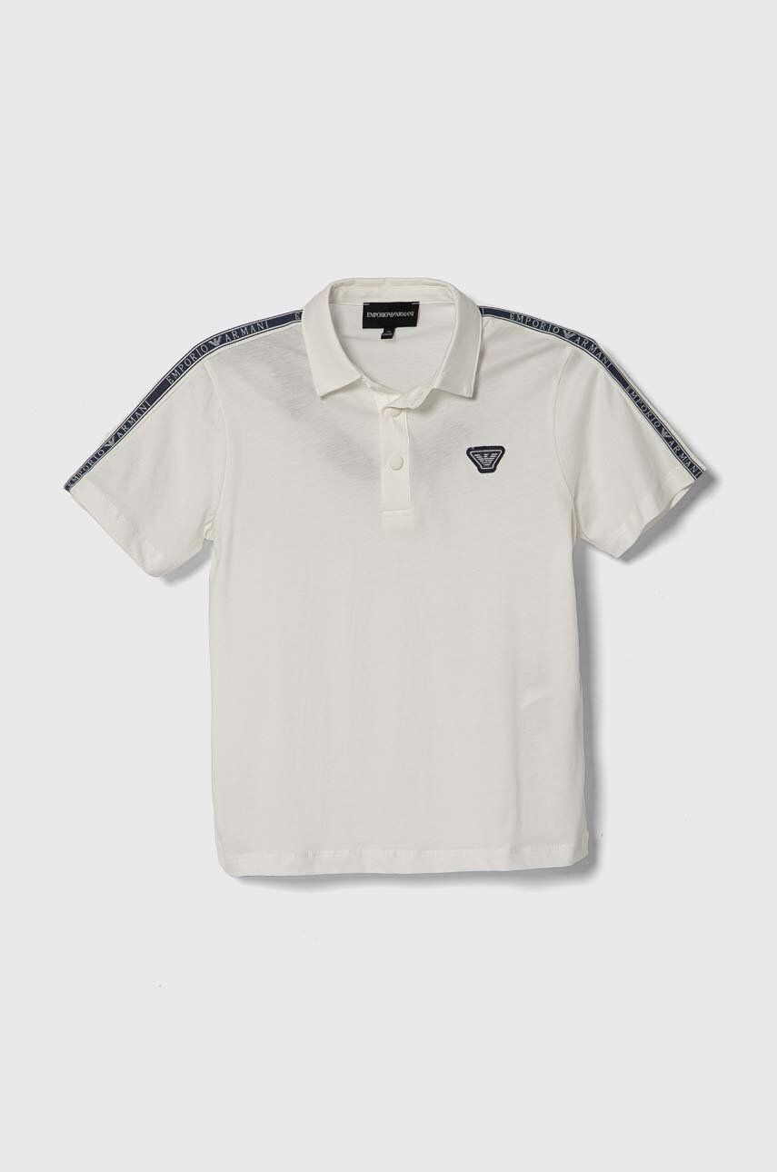 Emporio Armani tricouri polo din bumbac pentru copii culoarea alb, cu imprimeu