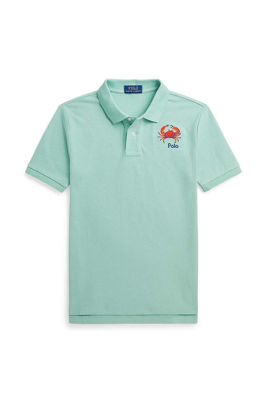 Levně Dětská bavlněná polokošile Polo Ralph Lauren zelená barva