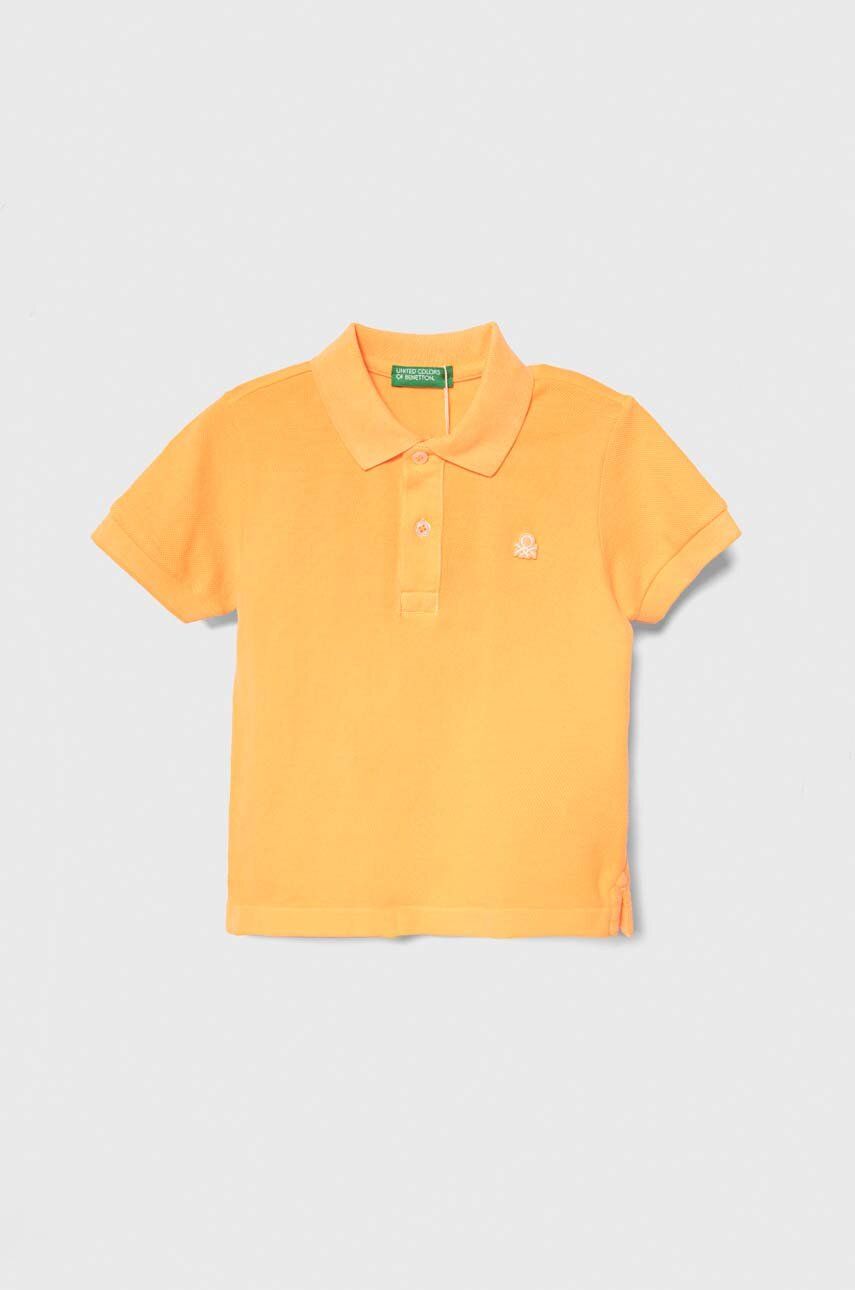 United Colors of Benetton tricouri polo din bumbac pentru copii culoarea portocaliu, cu imprimeu