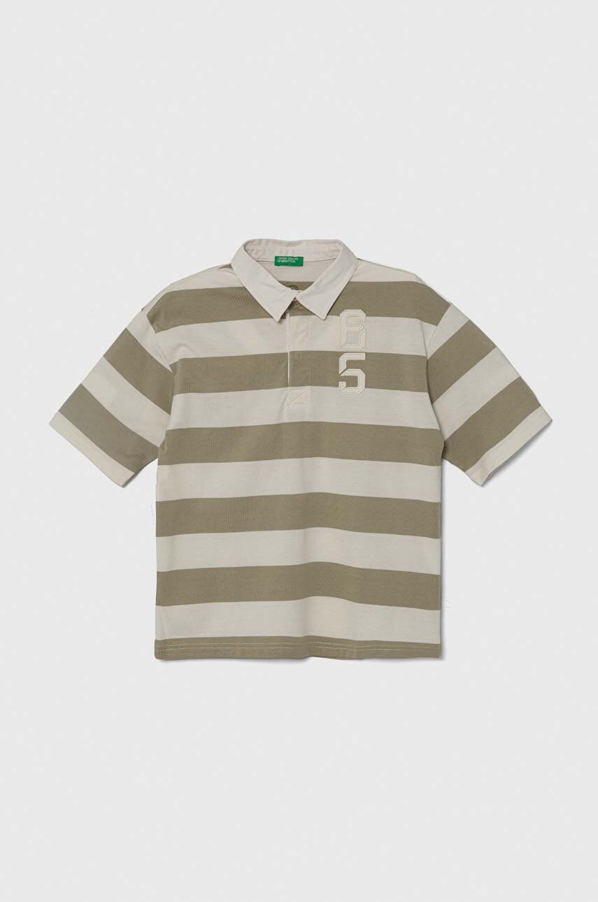 Детское хлопковое поло United Colors of Benetton цвет серый узорный Детское хлопковое поло United Colors of Benetton цвет серый узорный