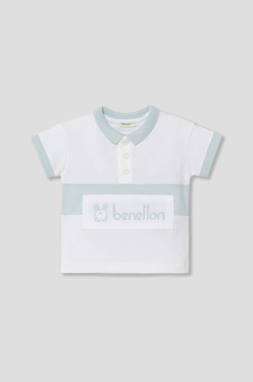 United Colors of Benetton tricouri polo din bumbac pentru bebeluși culoarea alb, modelator