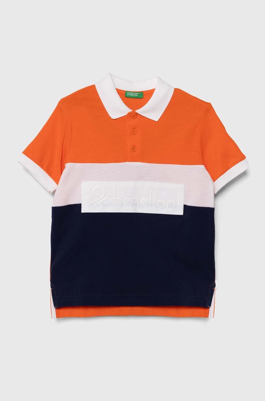 United Colors of Benetton tricouri polo din bumbac pentru copii culoarea portocaliu, modelator