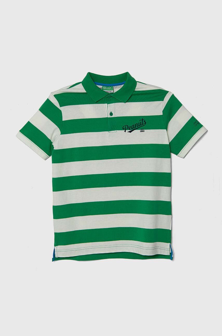 United Colors of Benetton tricouri polo din bumbac pentru copii x Snoopy culoarea verde, modelator