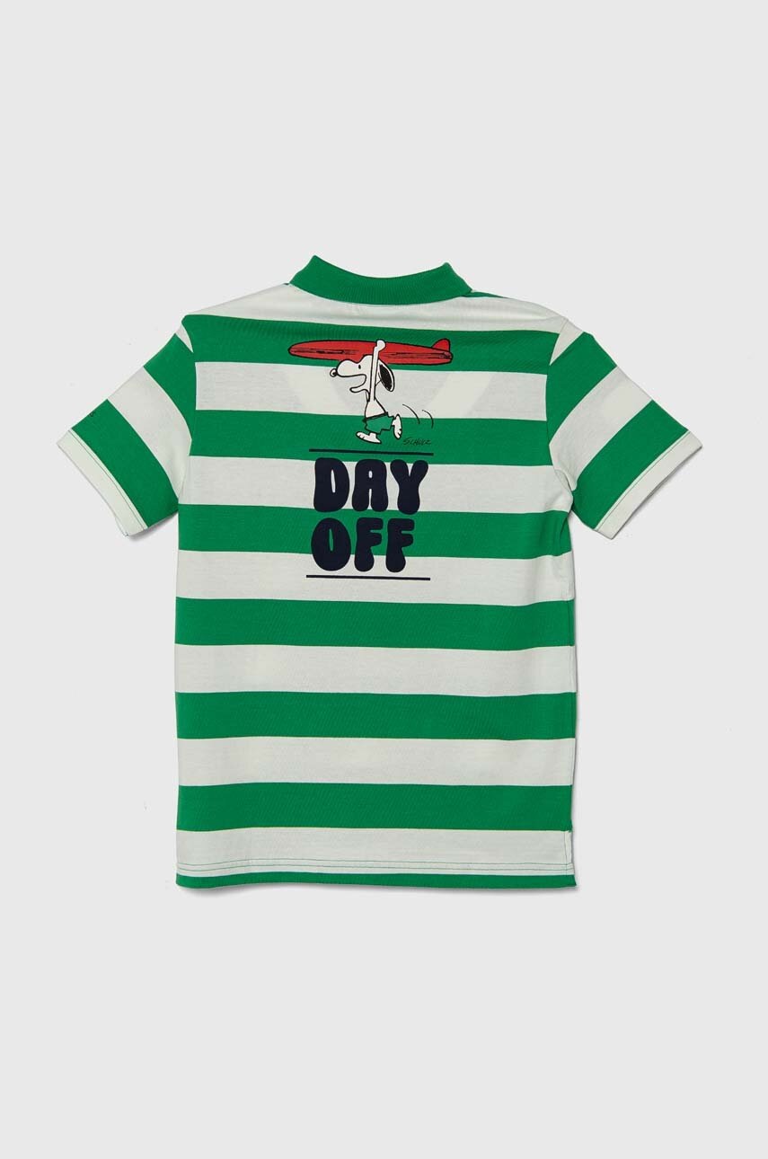 Дитяче бавовняне поло United Colors of Benetton x Snoopy колір зелений візерунок