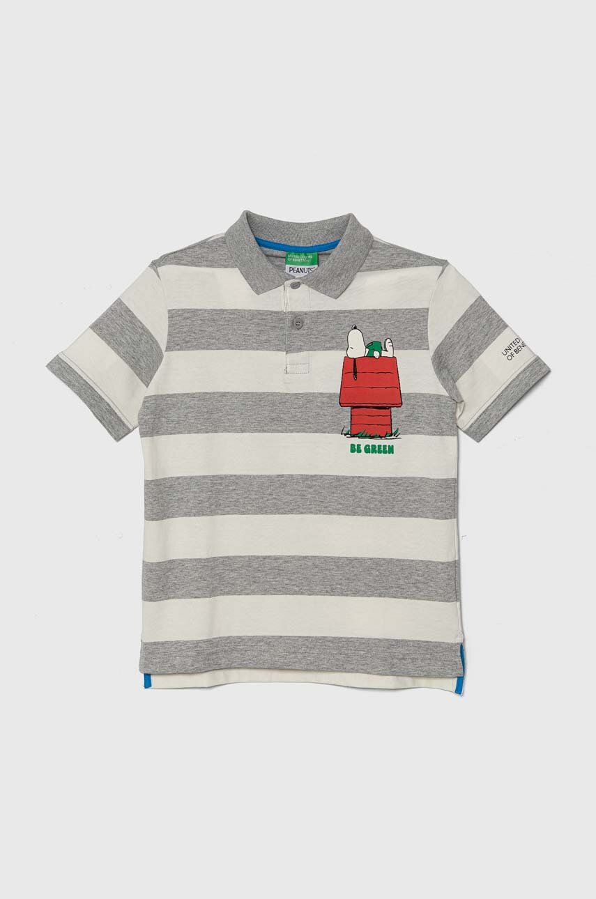 United Colors of Benetton tricouri polo din bumbac pentru copii x Snoopy culoarea gri, modelator