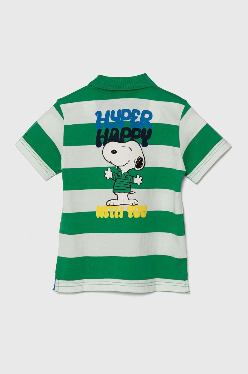 Детское хлопковое поло United Colors of Benetton x Snoopy цвет зелёный узорное