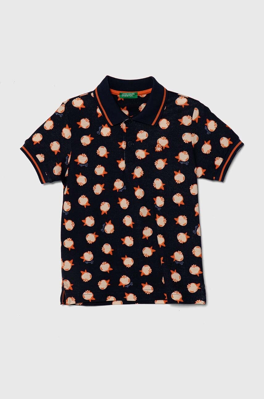 Levně Dětská bavlněná polokošile United Colors of Benetton tmavomodrá barva