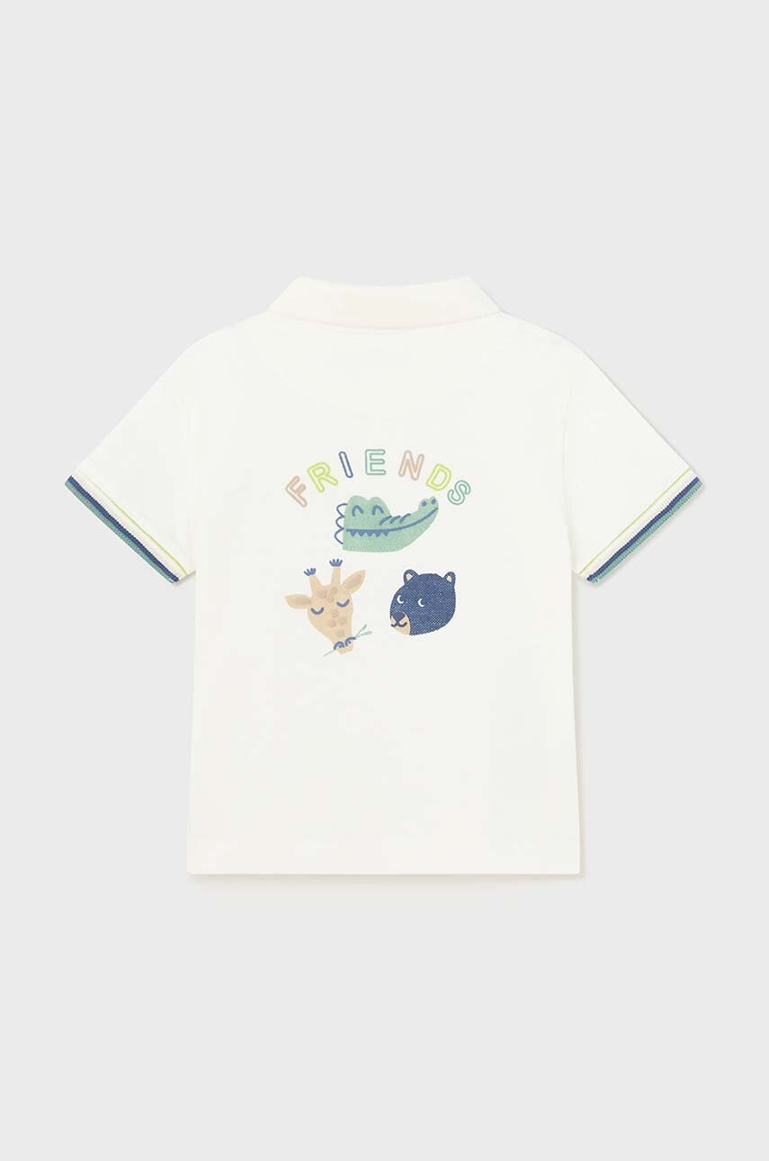 Дитяча бавовняна футболка поло Mayoral колір бежевий з принтом