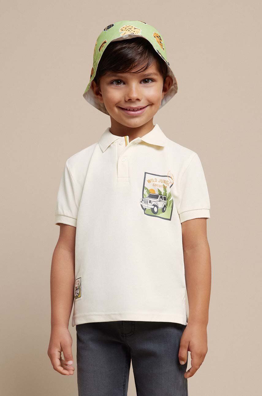 Mayoral tricou polo copii culoarea bej, cu imprimeu