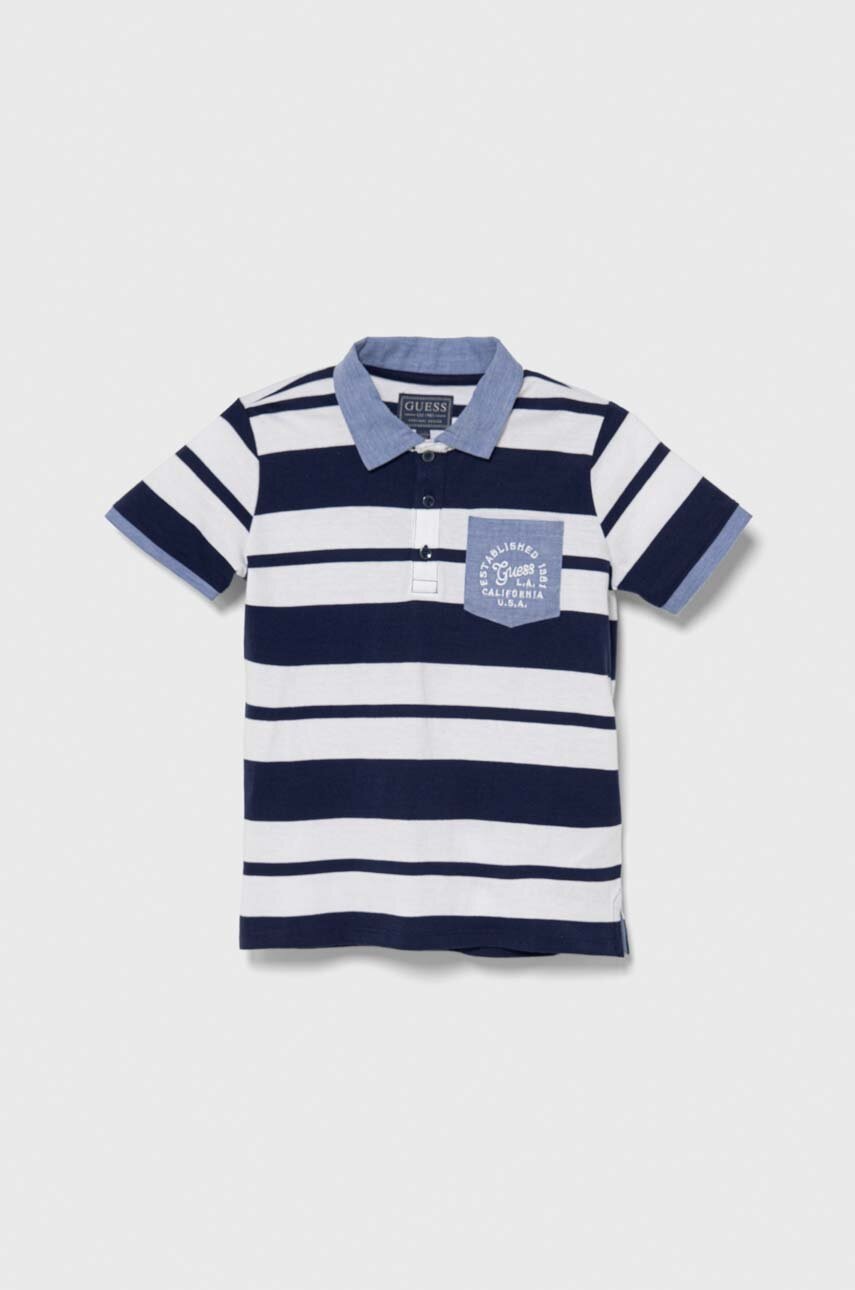 Дитяче бавовняне поло Guess колір синій візерунок Дитяче бавовняне поло Guess колір синій візерунок