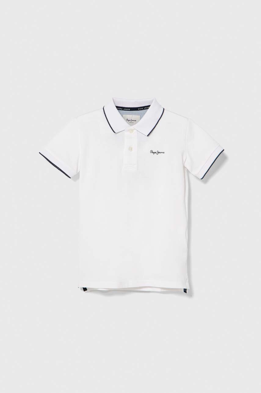 Pepe Jeans tricouri polo din bumbac pentru copii NEW THOR culoarea alb, neted