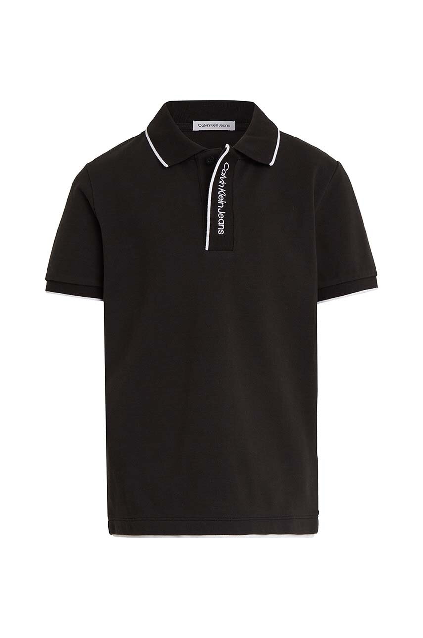 Дитяче поло Calvin Klein Jeans колір чорний однотонний
