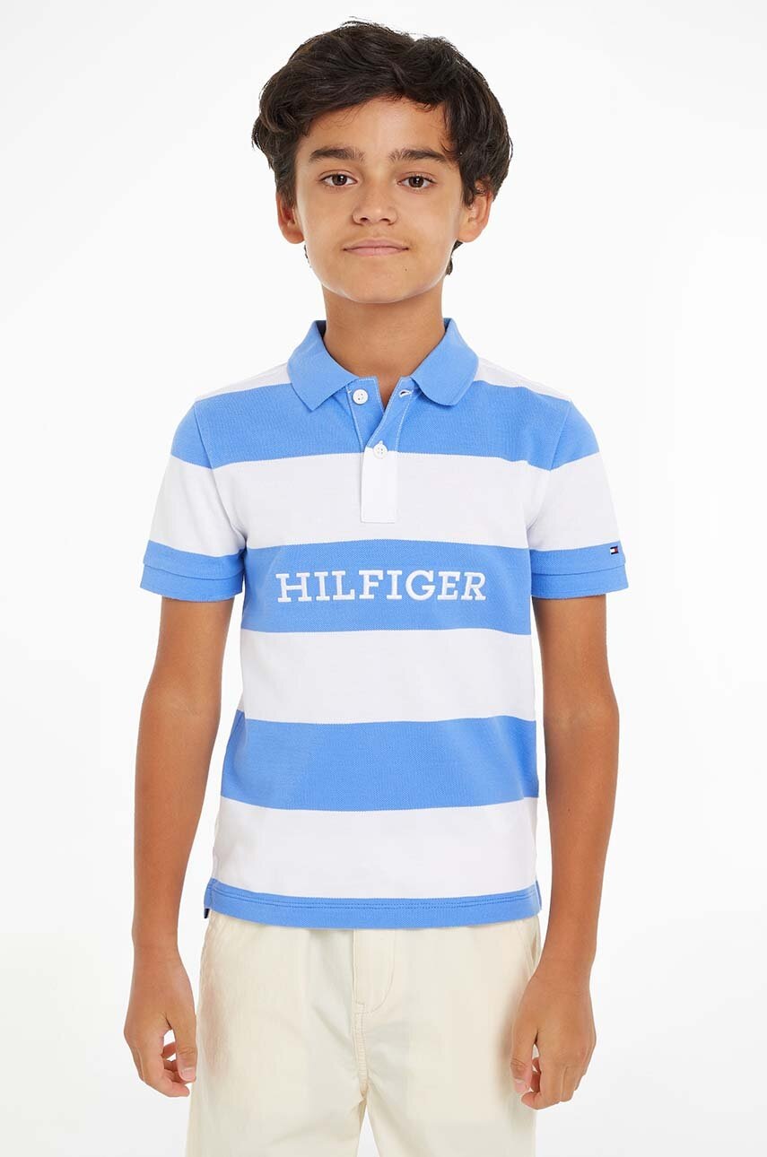 

Детска памучна тениска с яка Tommy Hilfiger в синьо с десен, Син