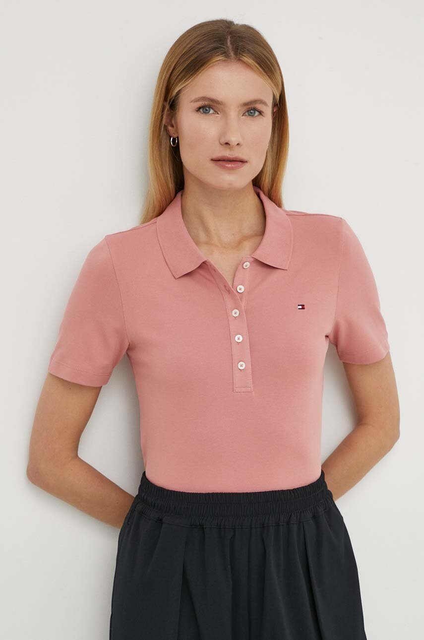 

Тениска с яка Tommy Hilfiger в розово WW0WW37823, Розов