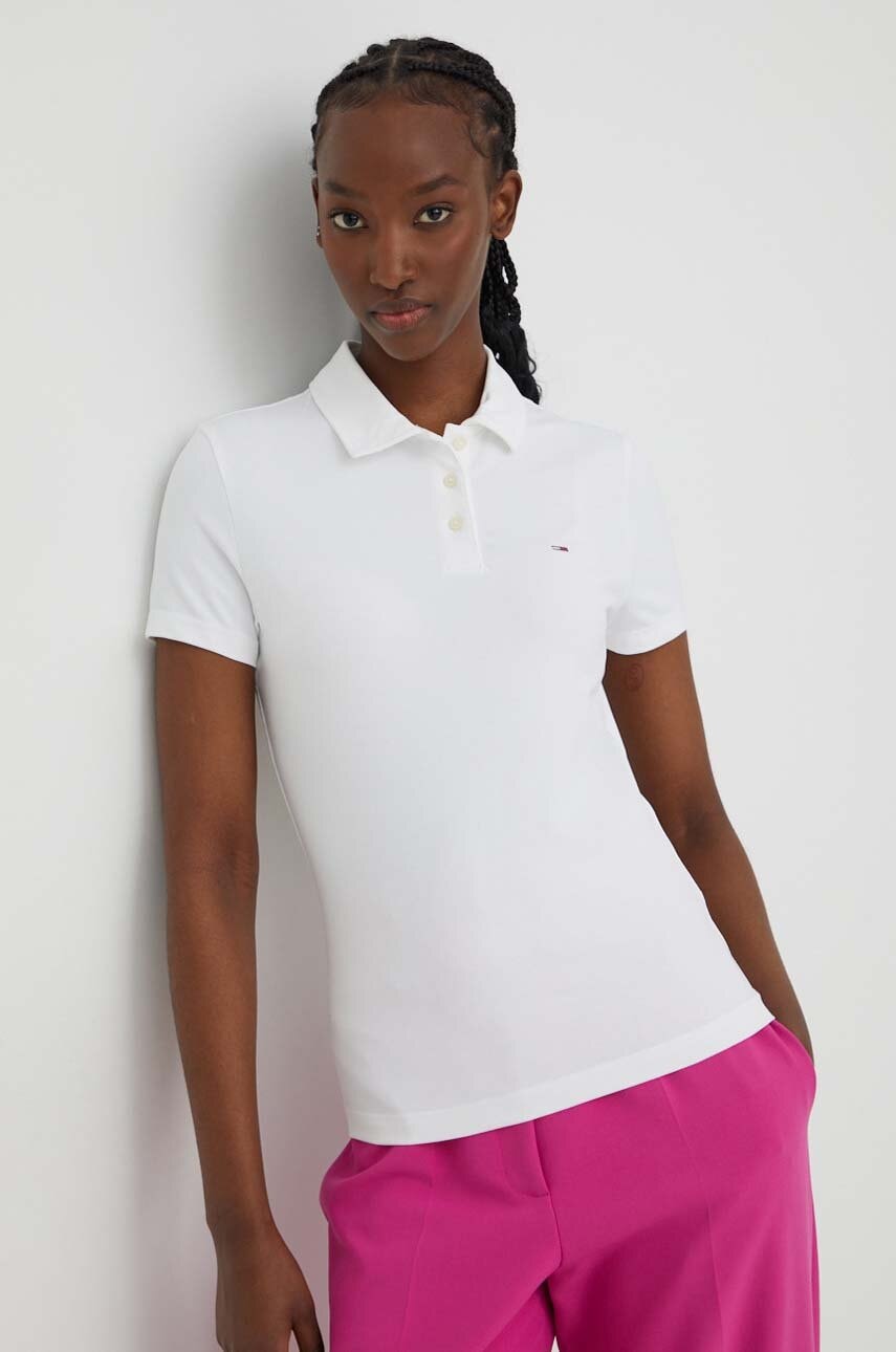 Tommy Jeans tricou polo femei, culoarea bej