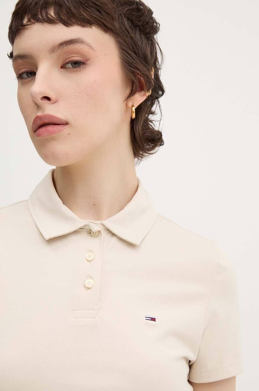 Tommy Jeans tricou polo femei, culoarea bej