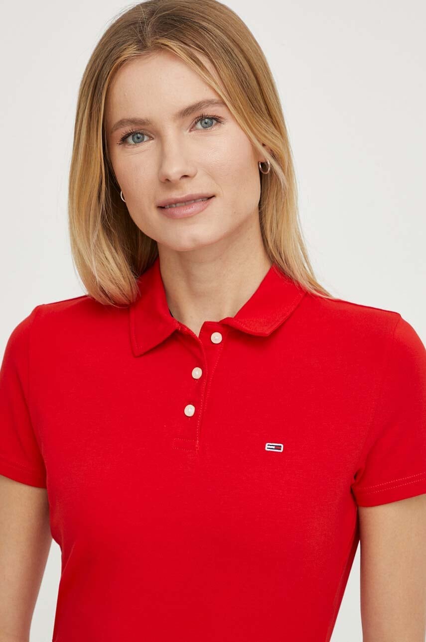 Tommy Jeans tricou polo femei, culoarea roșu DW0DW17220