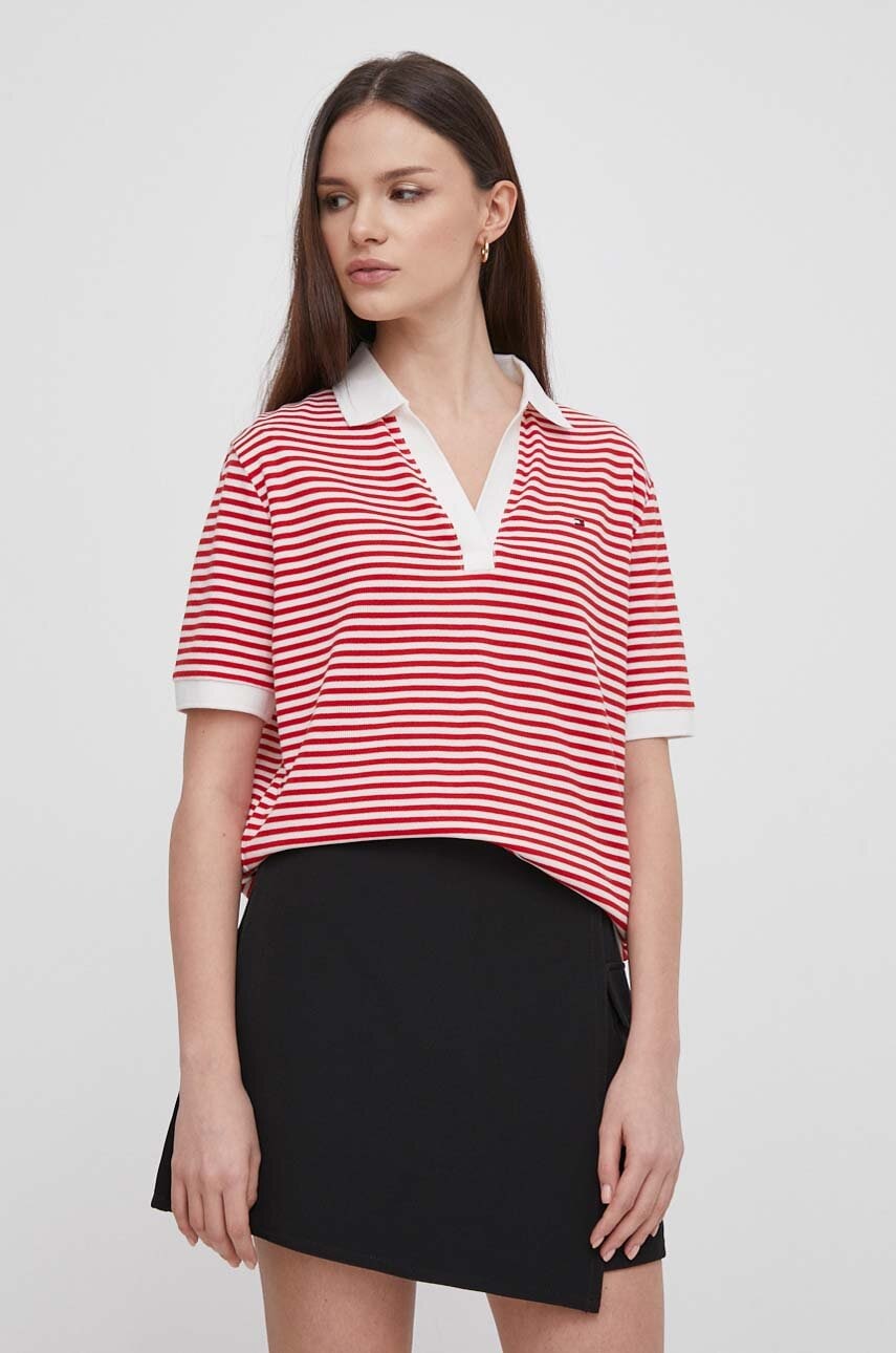 

Тениска с яка Tommy Hilfiger в червено WW0WW41286, Червен