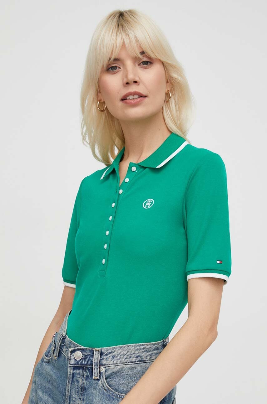

Тениска с яка Tommy Hilfiger в зелено WW0WW41288, Зелен