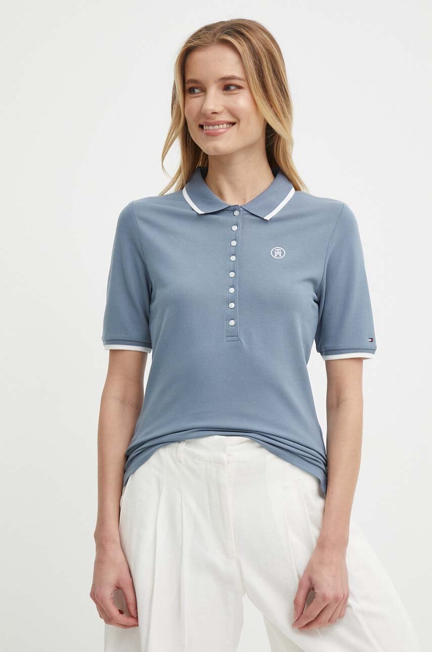 

Тениска с яка Tommy Hilfiger в синьо WW0WW41288, Син