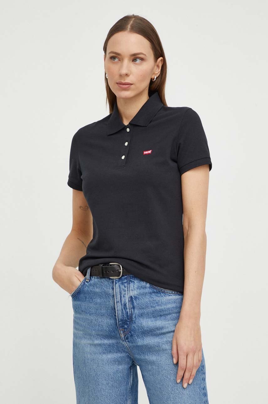 Levi's tricou polo femei, culoarea negru