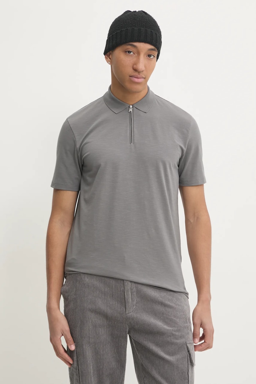HUGO tricou polo barbati, culoarea gri, neted