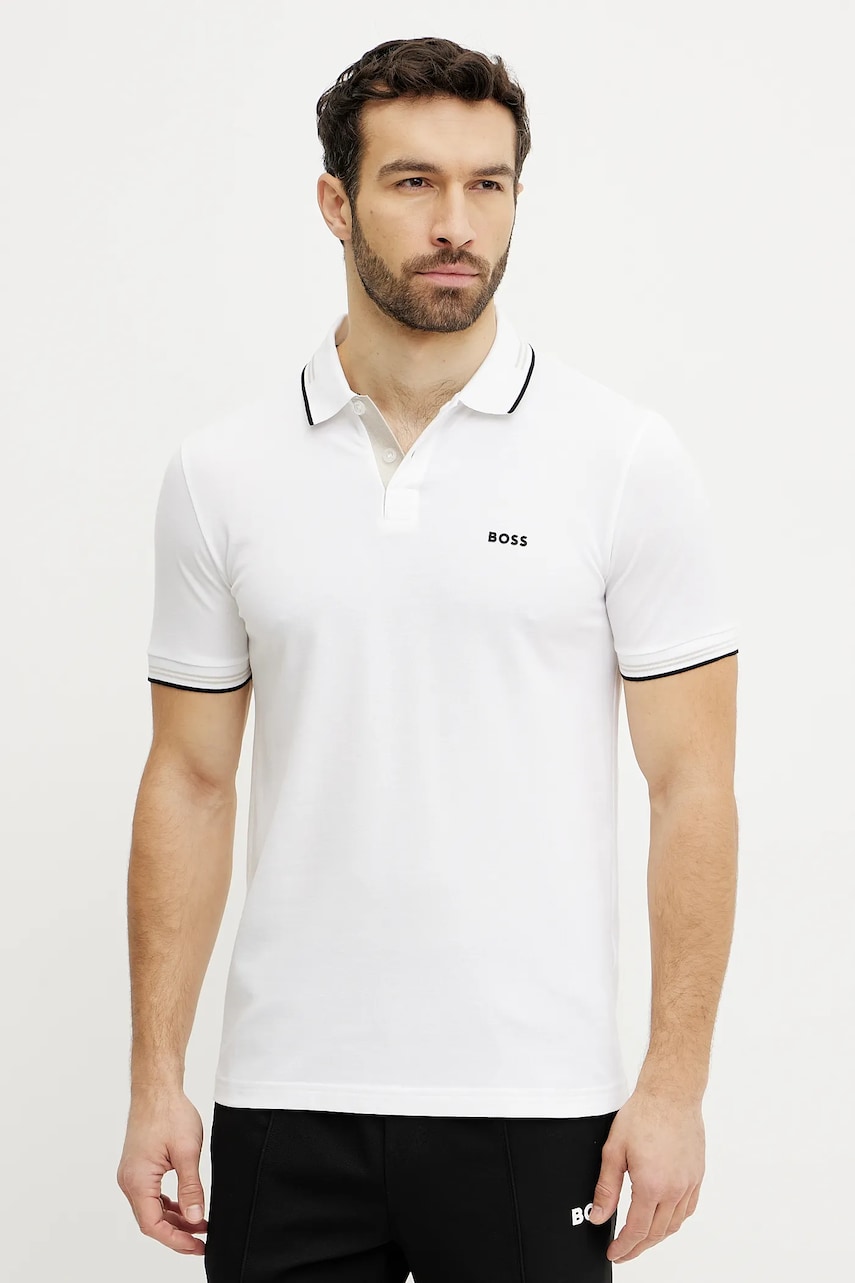 BOSS Green tricou polo barbati, culoarea alb, cu imprimeu, 50506193 BOSS Green tricou polo barbati, culoarea alb, cu imprimeu, 50506193