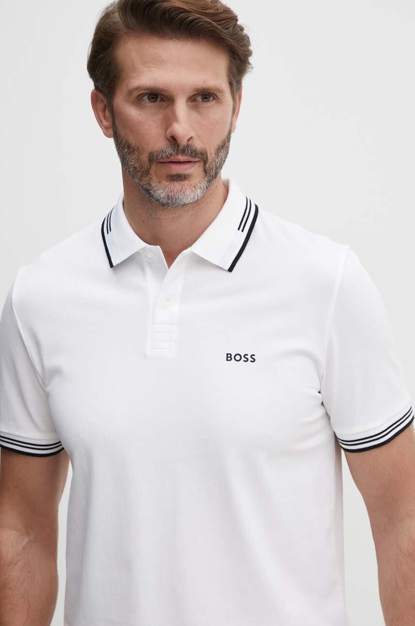 BOSS Green tricou polo barbati, culoarea bej, cu imprimeu, 50506193 BOSS Green tricou polo barbati, culoarea bej, cu imprimeu, 50506193