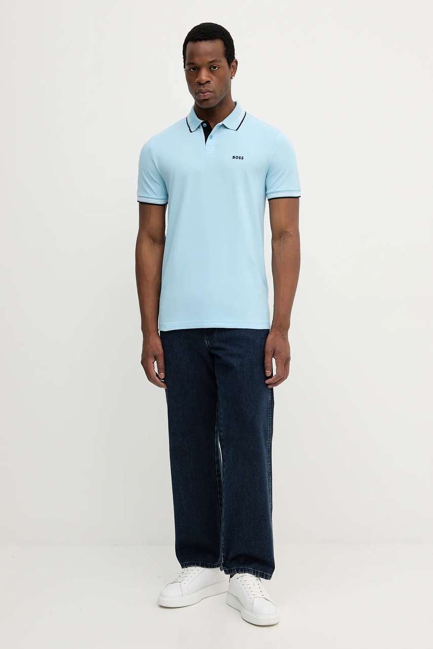 Поло BOSS Green цвет синий с принтом 50506193