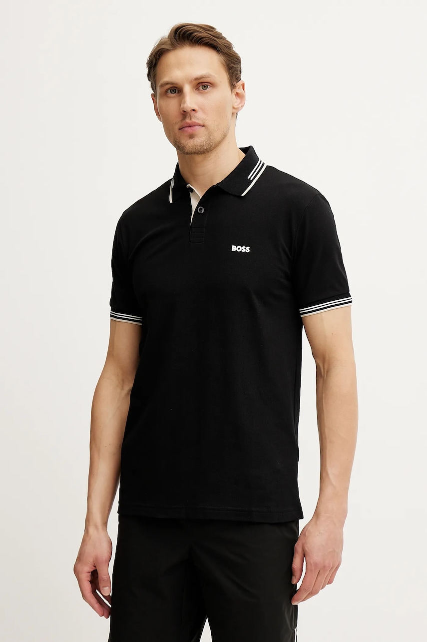 BOSS Green tricou polo barbati, culoarea negru, cu imprimeu, 50506193 BOSS Green tricou polo barbati, culoarea negru, cu imprimeu, 50506193