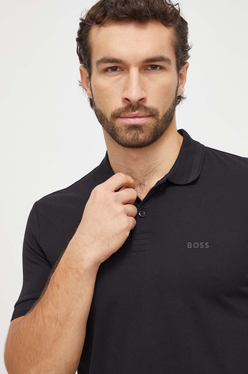 BOSS Green polo de bumbac culoarea negru, uni 50507583