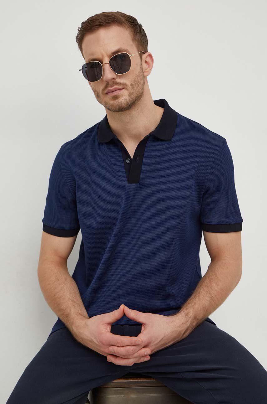 BOSS polo de bumbac culoarea albastru marin, modelator