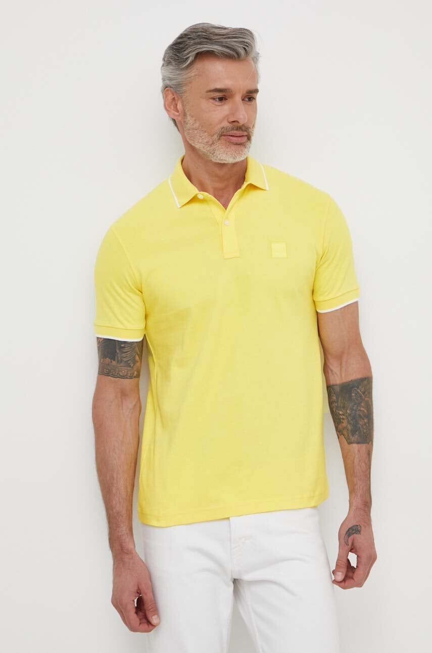 BOSS Orange tricou polo bărbați, culoarea galben, uni 50507699