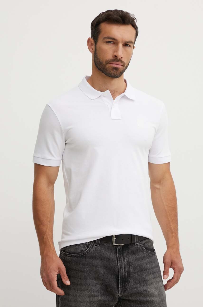 BOSS Orange tricou polo bărbați, culoarea alb, uni, 50507803