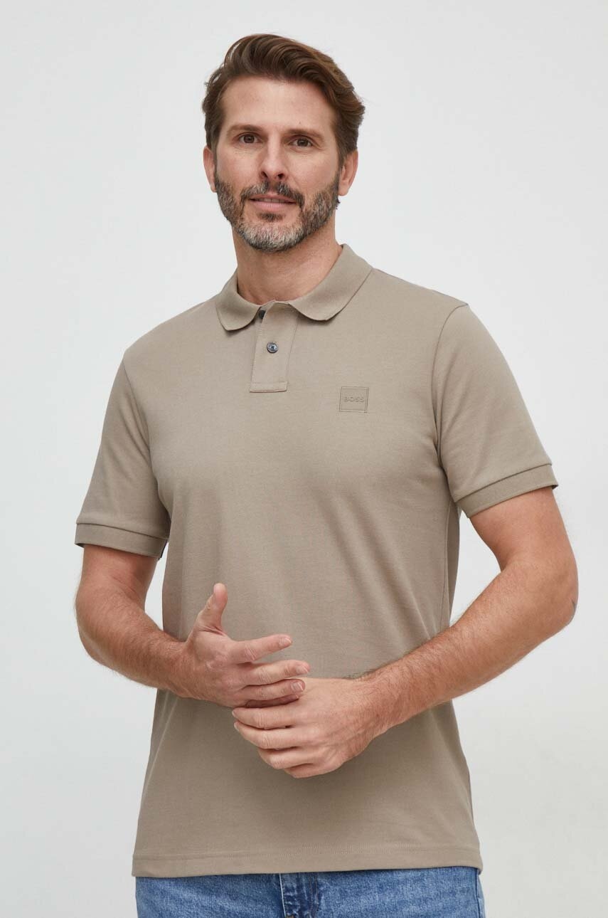 Boss Orange tricou polo barbati, culoarea maro, neted