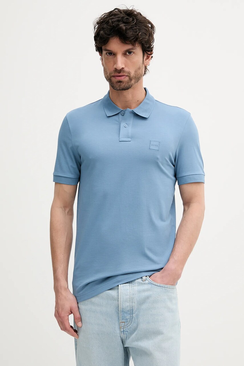 BOSS Orange tricou polo bărbați, culoarea violet, uni, 50507803
