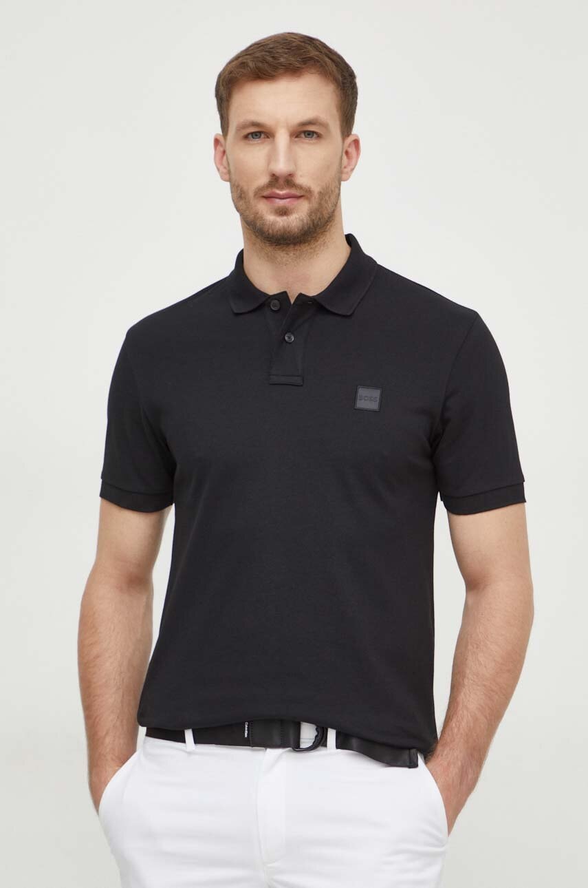 Boss Orange tricou polo barbati, culoarea negru, neted