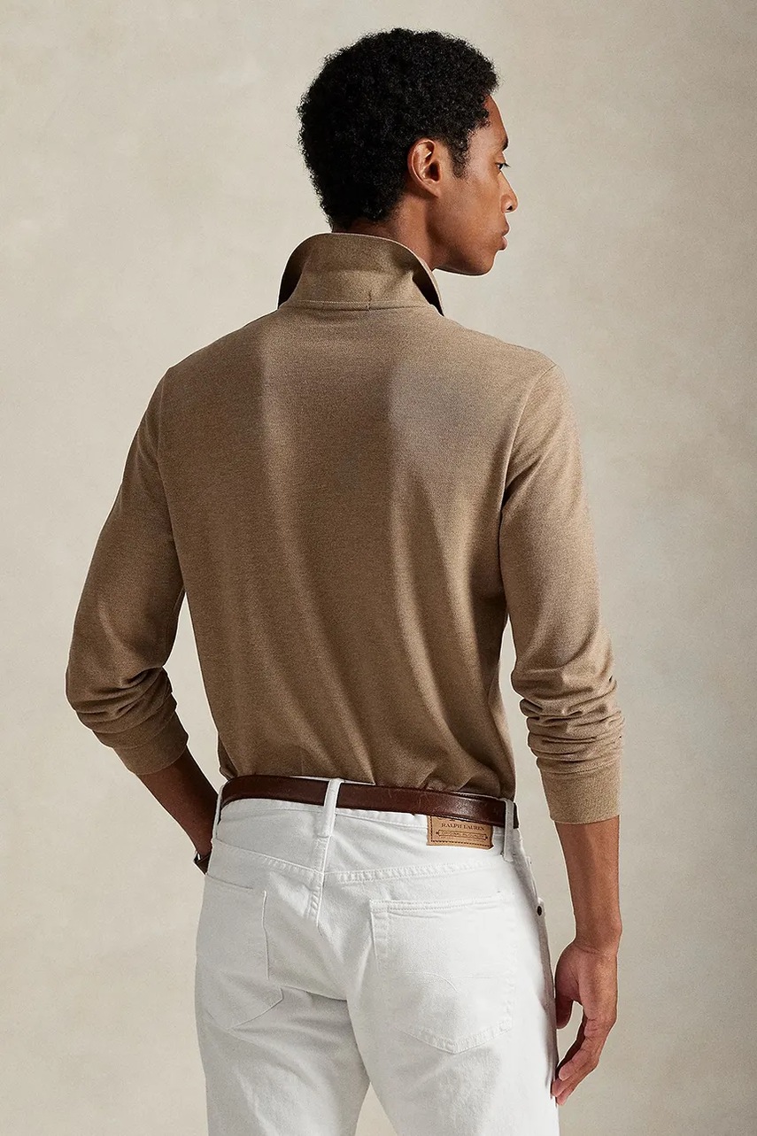 Хлопковый лонгслив Polo Ralph Lauren цвет бежевый однотонная 710680790