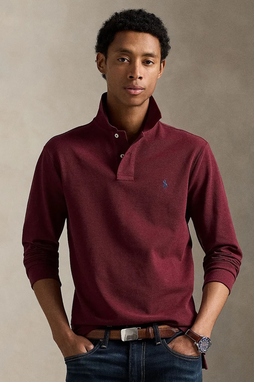 Levně Bavlněné tričko s dlouhým rukávem Polo Ralph Lauren vínová barva, 710680790