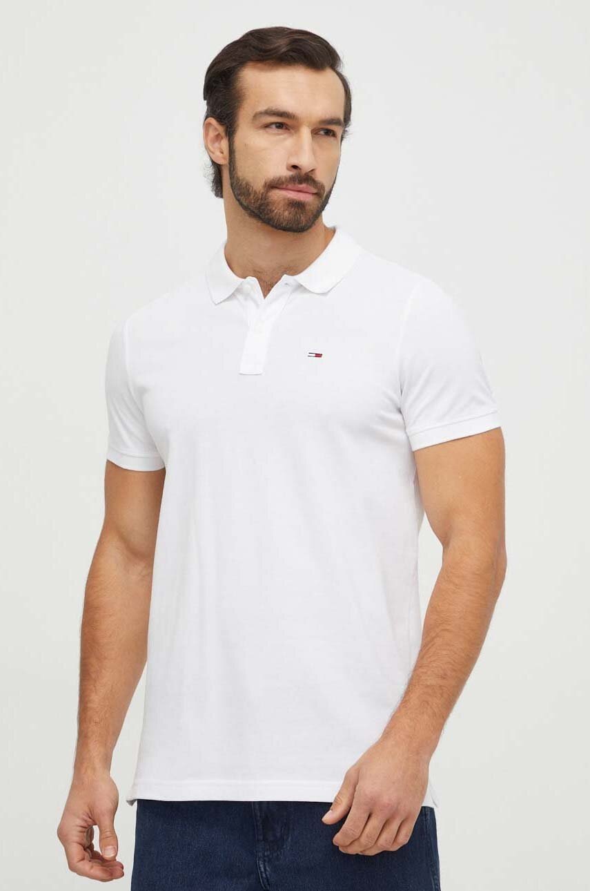 Tommy Jeans polo de bumbac culoarea alb, neted, DM0DM18312