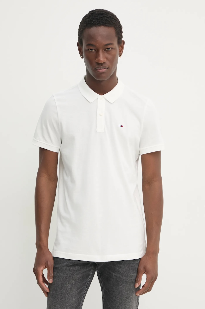 Tommy Jeans polo de bumbac culoarea bej, neted, DM0DM18312 Tommy Jeans polo de bumbac culoarea bej, neted, DM0DM18312