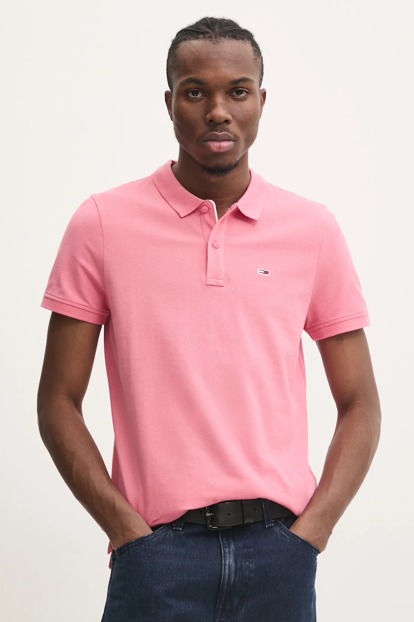 Tommy Jeans polo de bumbac culoarea roz, neted, DM0DM18312 Tommy Jeans polo de bumbac culoarea roz, neted, DM0DM18312
