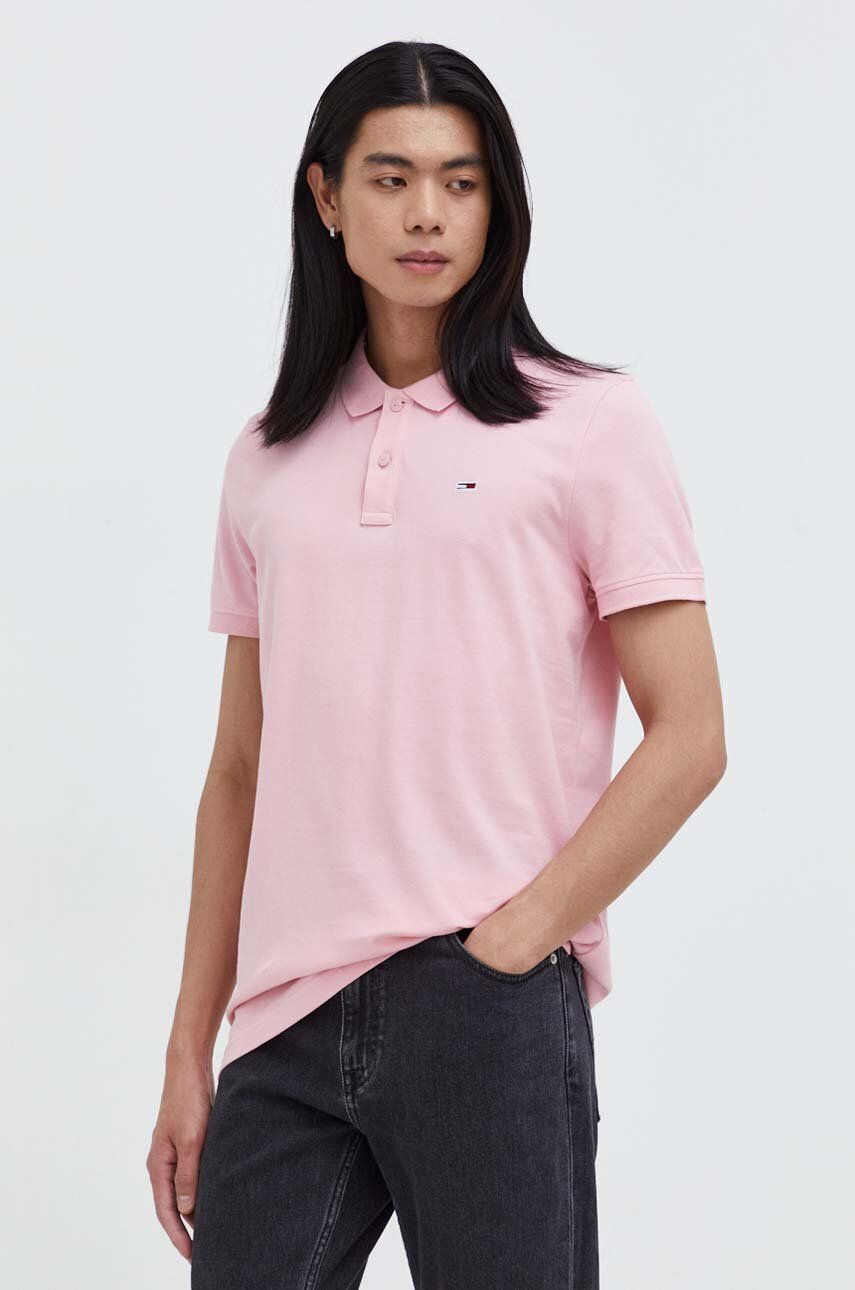 Tommy Jeans polo de bumbac culoarea roz, uni DM0DM18312