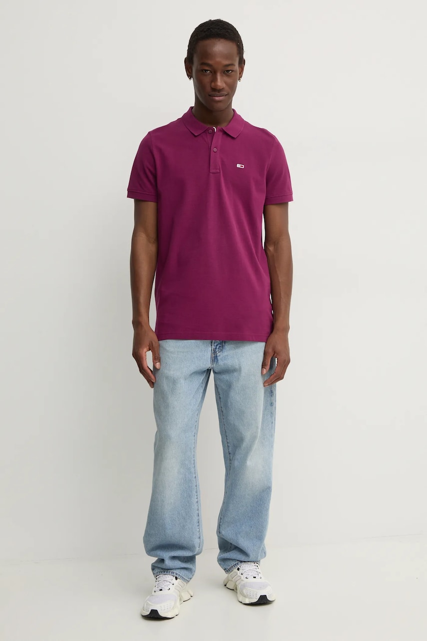 Хлопковое поло Tommy Jeans цвет бордовый однотонное DM0DM18312 Хлопковое поло Tommy Jeans цвет бордовый однотонное DM0DM18312