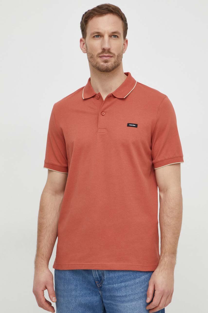 Levně Polo tričko Calvin Klein oranžová barva, K10K112751